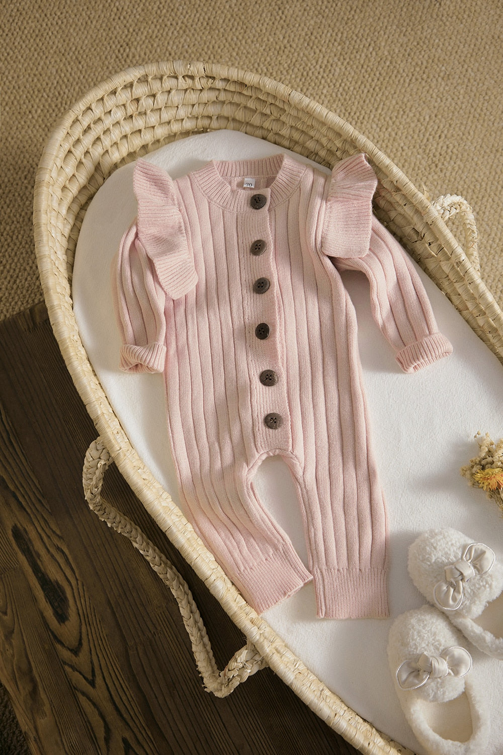 Baby Girls Toddler Fall Winter Pink Knit Ruffle Romper Jumpsuit