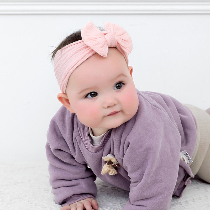 3 Pc: Solid Color Baby Girls Headband with Bow Hair Accessories