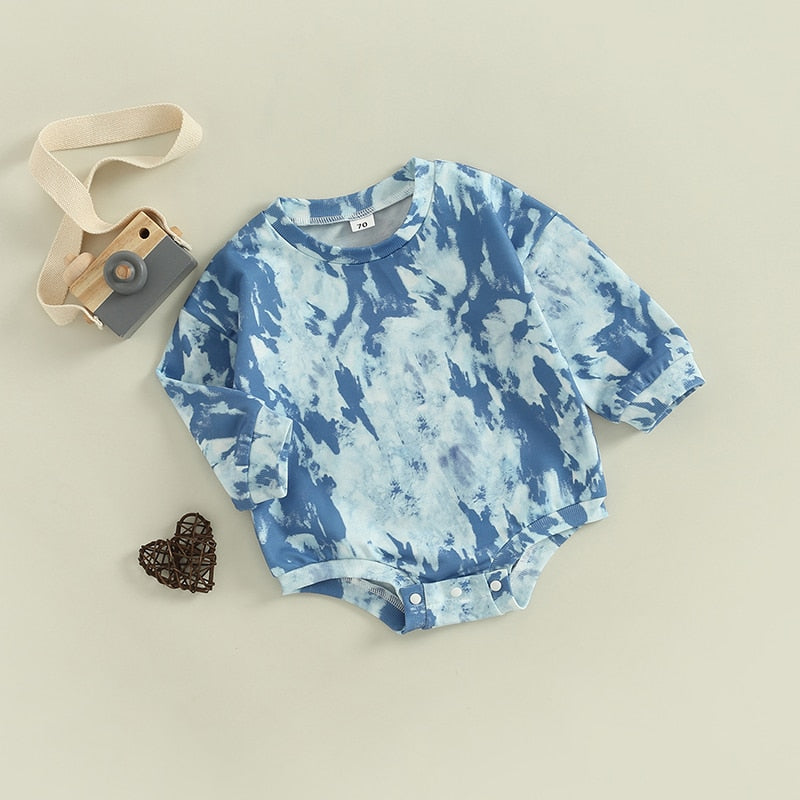 0-24M Blue Tie-Dye Long Sleeve Sweatshirt Romper
