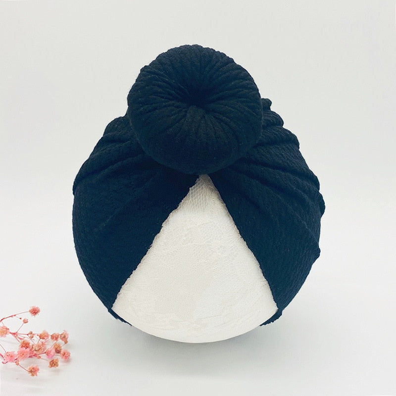 1 Pc: Solid Color Baby Girls Knotted Beanie Hat with Bow Hair Accessories