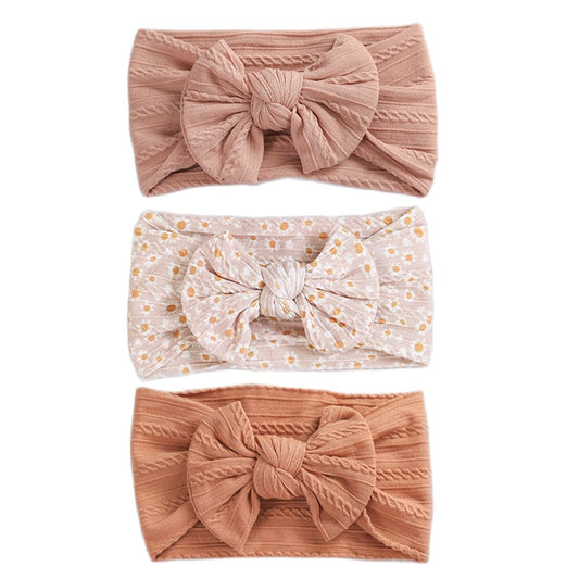 3 Pc: Solid Color Baby Girls Headband with Bow Hair Accessories