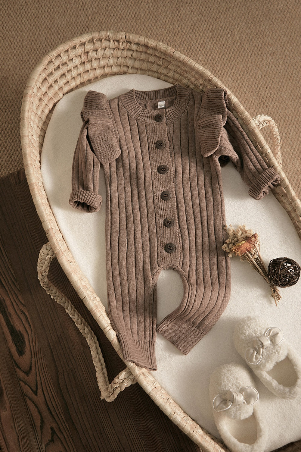 Baby Girls Toddler Fall Winter Chocolate Knit Ruffle Romper Jumpsuit