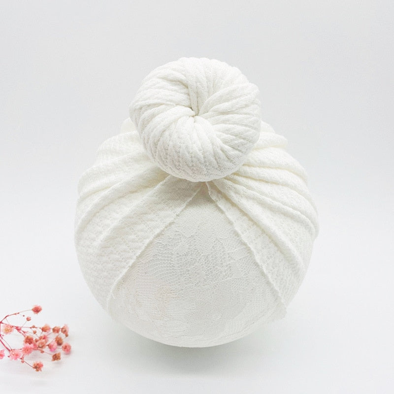 1 Pc: Solid Color Baby Girls Knotted Beanie Hat with Bow Hair Accessories