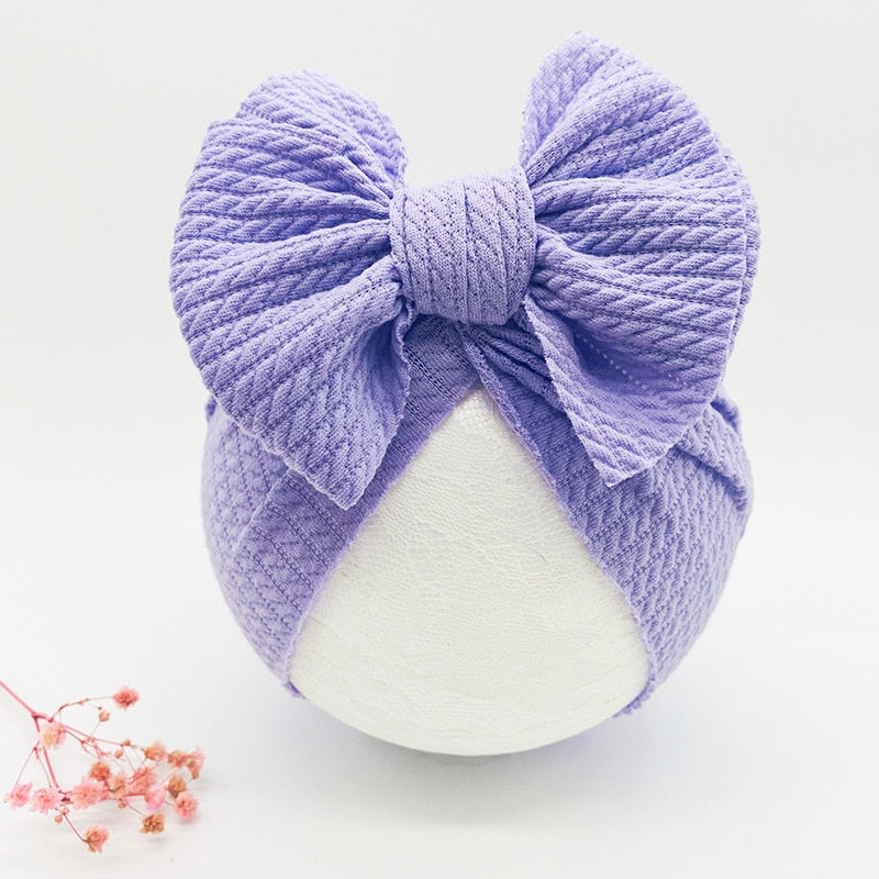 1 Pc: Solid Color Baby Girls Knotted Beanie Hat with Bow Hair Accessories