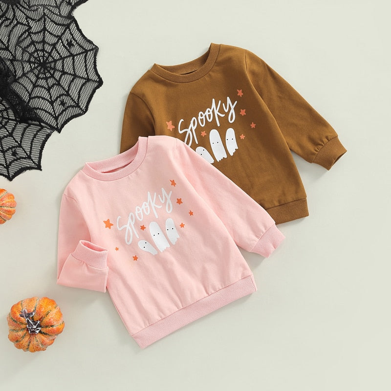Toddler Kids Brown Fall Halloween Spooky Long Sleeve Sweater