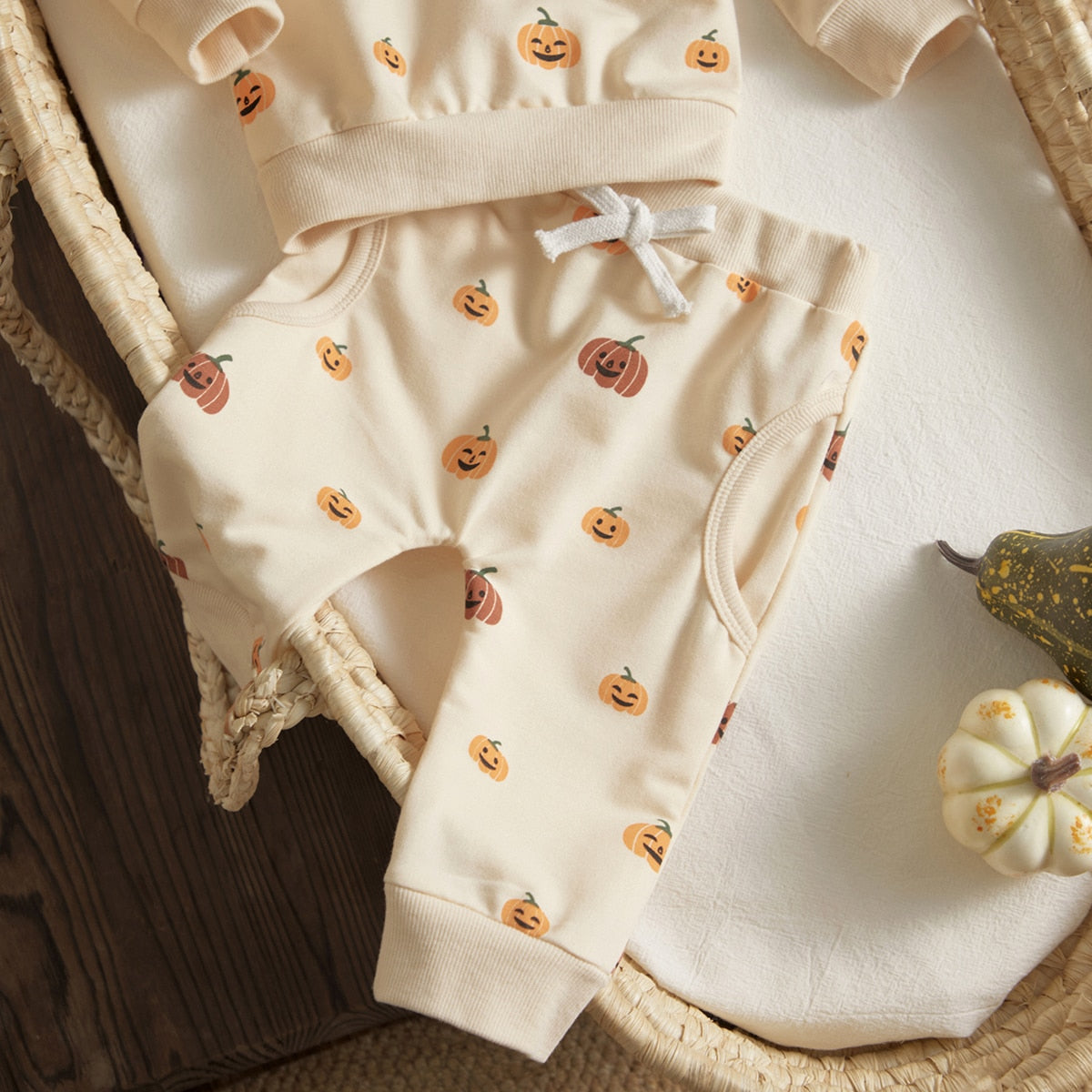 2 Pc Set: Unisex Baby Infant Toddler Halloween Pumpkin Sweater and Pants Outfit