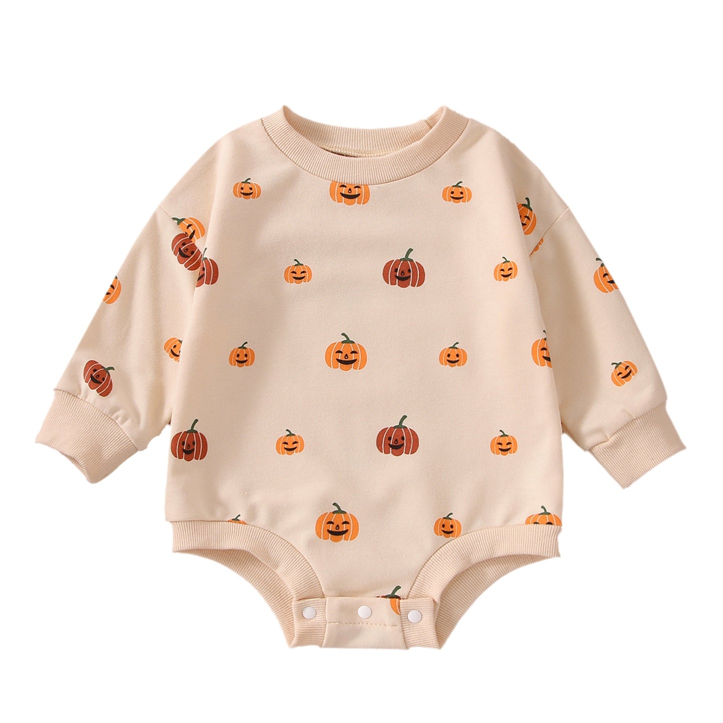 Infant Toddler Unisex Halloween Pumpkin Print Long Sleeve Sweater Romper Bodysuit