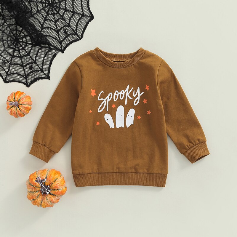 Toddler Kids Brown Fall Halloween Spooky Long Sleeve Sweater