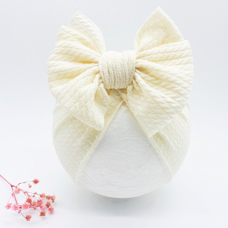 1 Pc: Solid Color Baby Girls Knotted Beanie Hat with Bow Hair Accessories