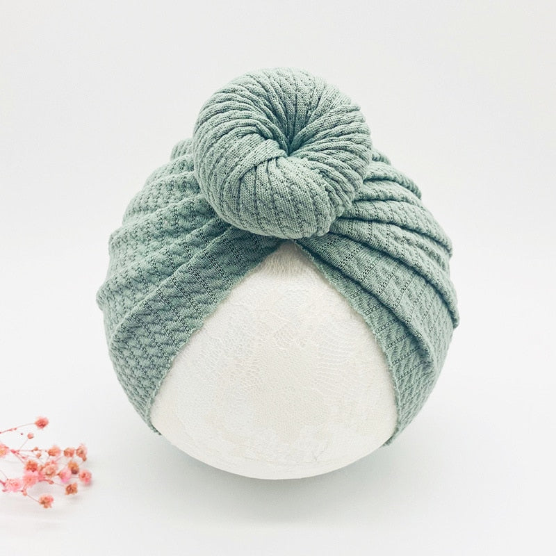 1 Pc: Solid Color Baby Girls Knotted Beanie Hat with Bow Hair Accessories