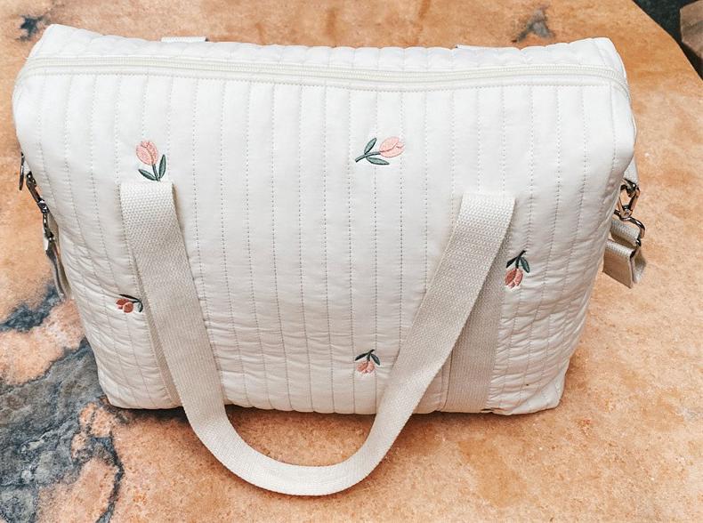 Bear Floral Print Extra Large Cotton Beige Baby Diaper Bag