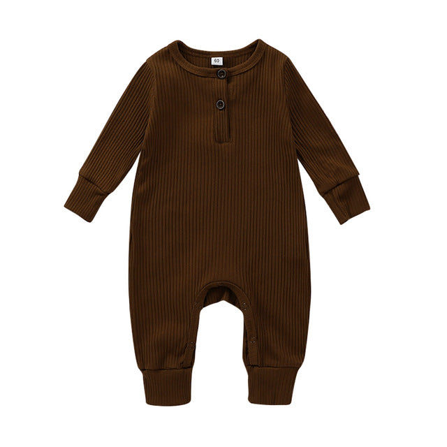 Unisex Solid Knitted Long Sleeve Romper
