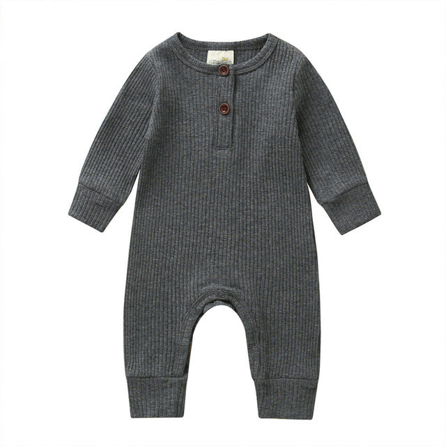 Unisex Solid Knitted Long Sleeve Romper