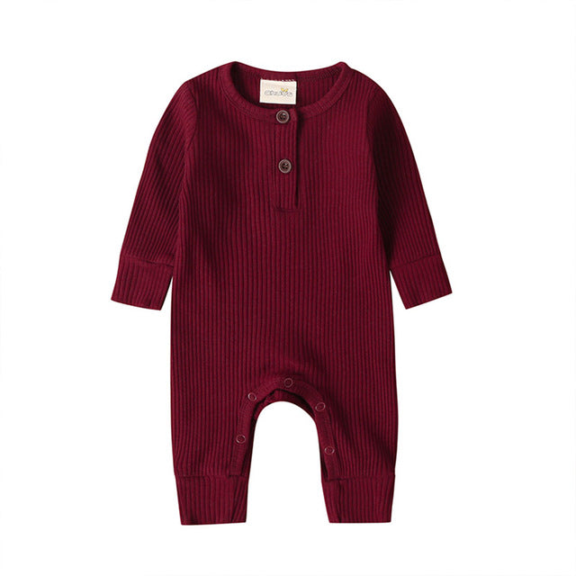 Unisex Solid Knitted Long Sleeve Romper