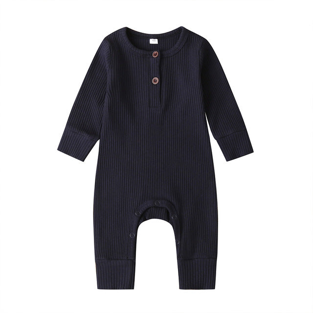 Unisex Solid Knitted Long Sleeve Romper