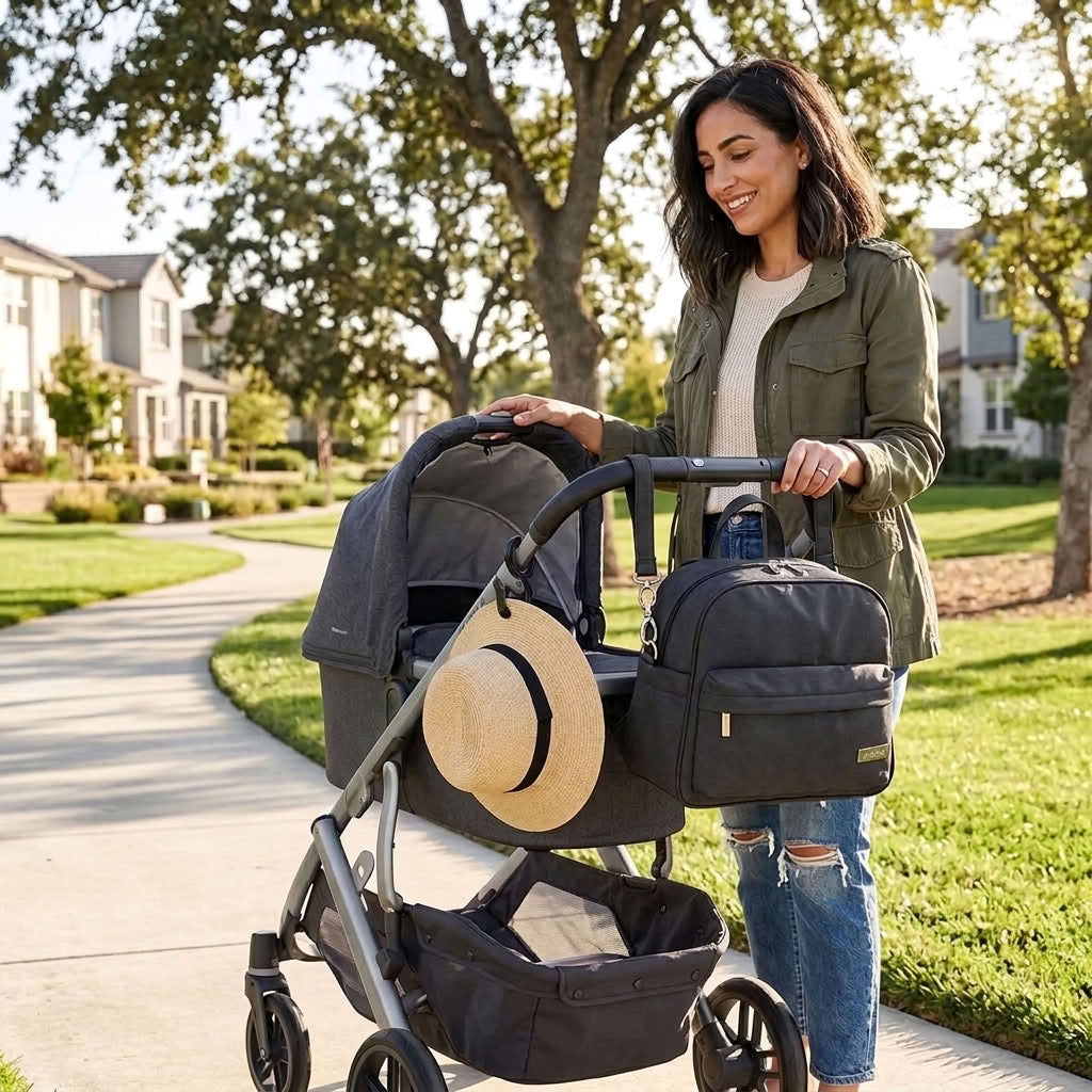 Black Leather Diaper Bag Baby Backpack Stroller Fit