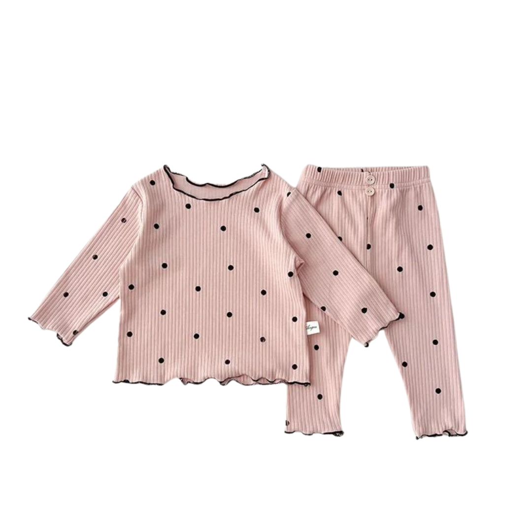 2 Pc Set Infant Toddler Baby Girls Pink Polka Dot Pajama Set