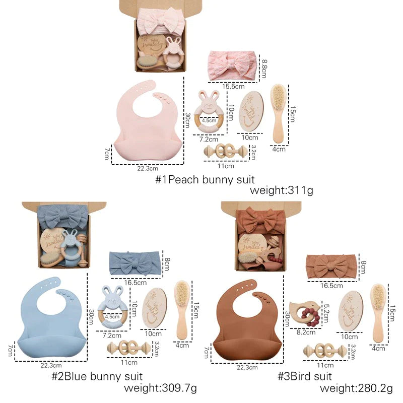 Newborn Baby Girls Bow Bib Toy Gift Box Set
