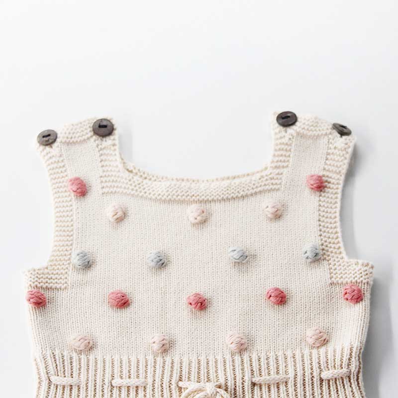 Baby Girls Knitted Pompom Romper Jumpsuit Handmade 100% Cotton