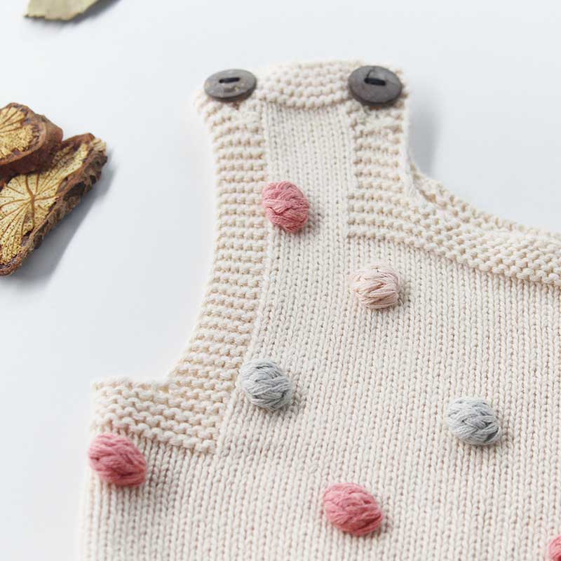 Baby Girls Knitted Pompom Romper Jumpsuit Handmade 100% Cotton