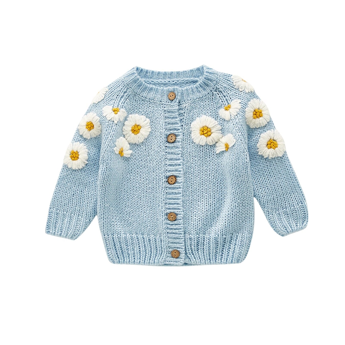 Blue Flower Knitted Long Sleeve Cardigan Baby Toddlers Girls
