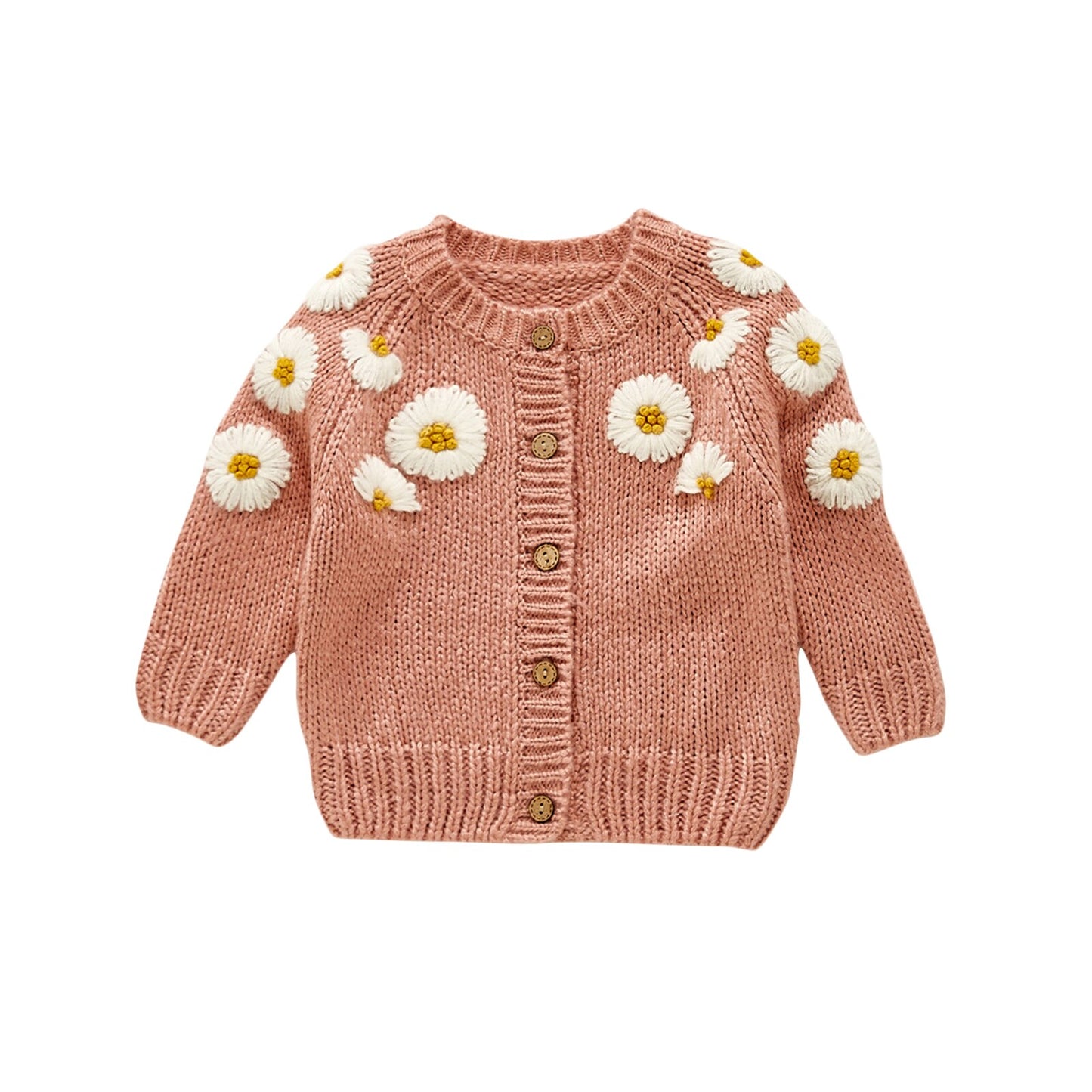 Pink Flower Knitted Long Sleeve Cardigan Baby Toddlers Girls