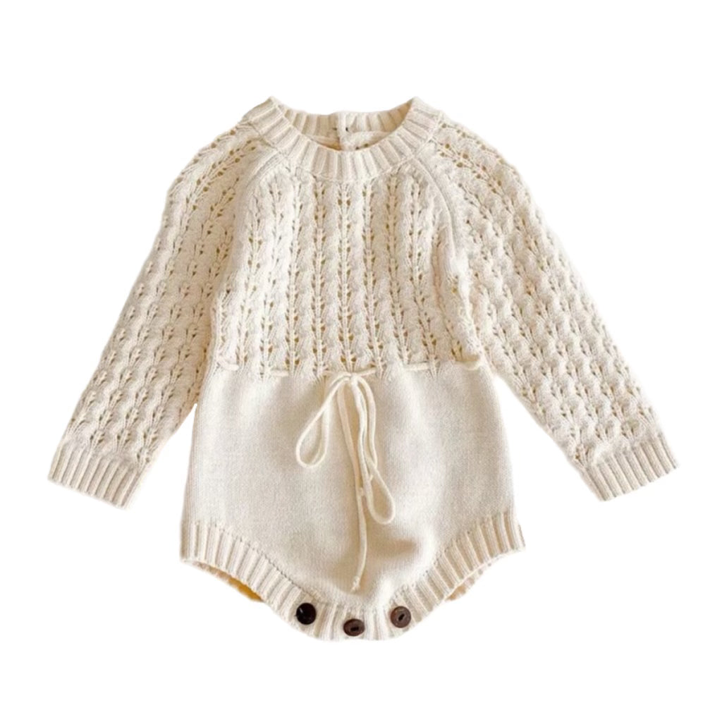 Unisex Baby Toddler Cream Long Sleeve Knitted Romper Jumpsuit