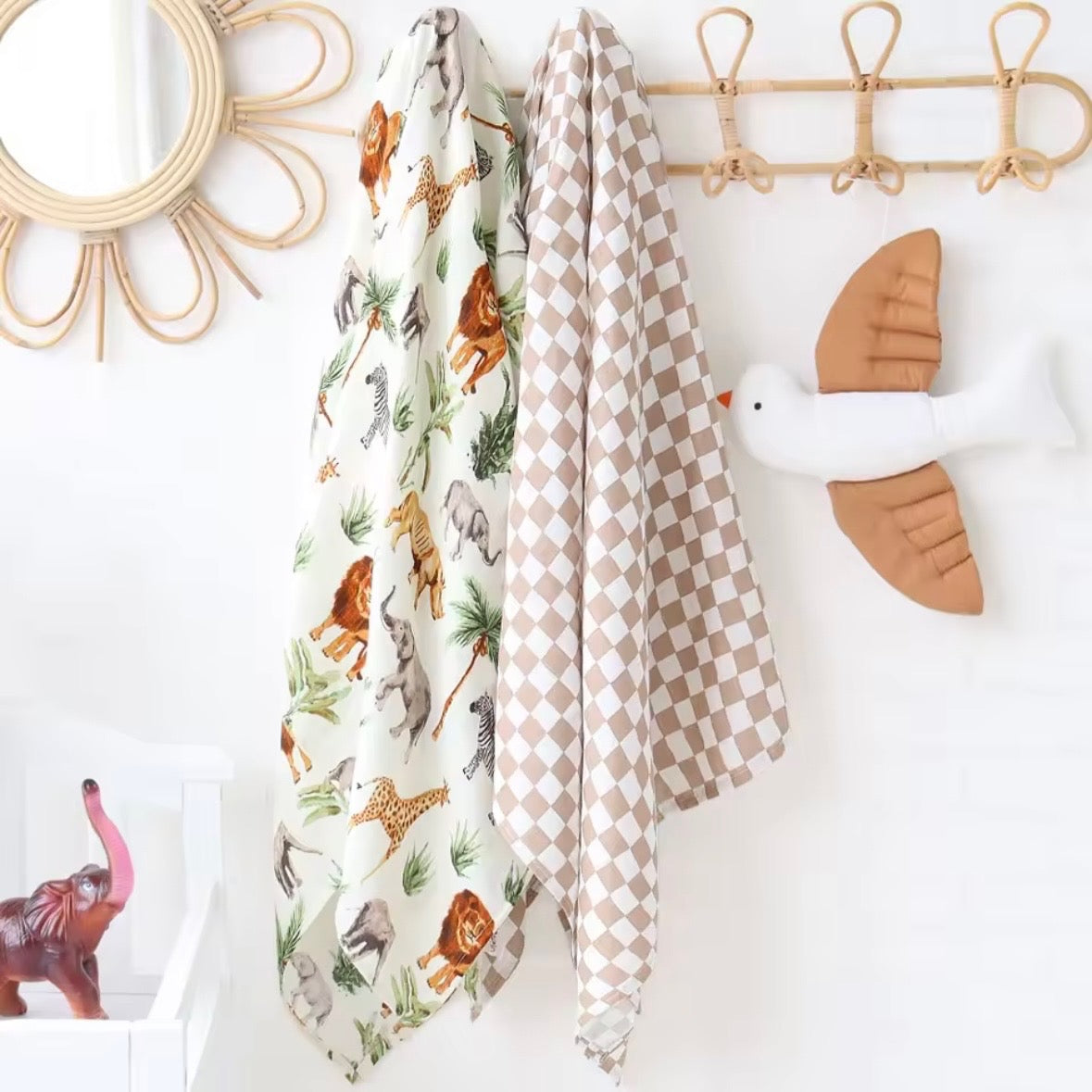 Muslin Cotton Swaddle Tan Checkered Print Blanket