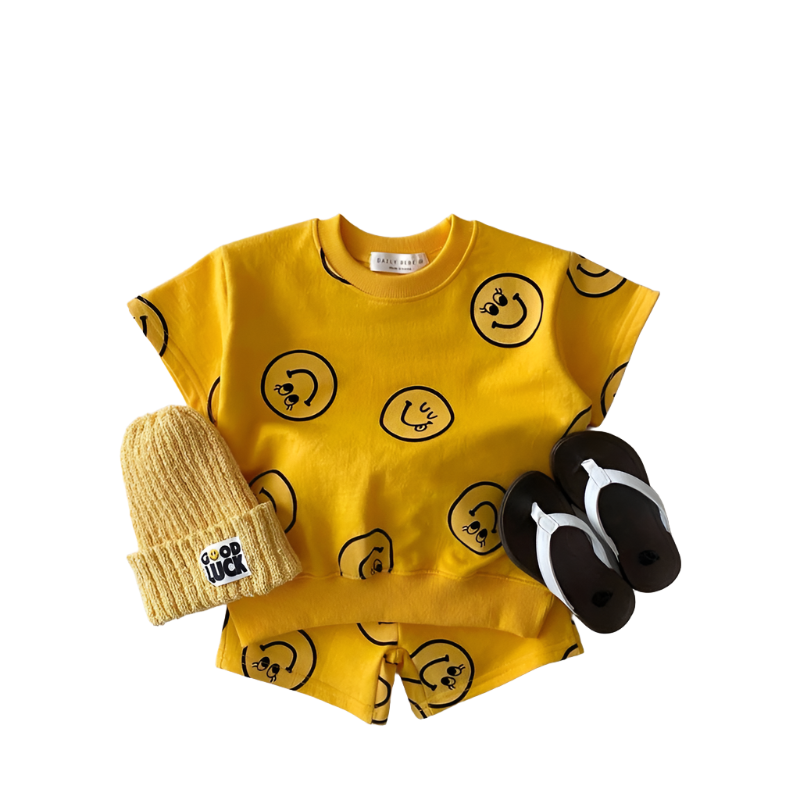 2 Pc Set: Baby Toddler Yellow Summer T-Shirt and Shorts Smile Set