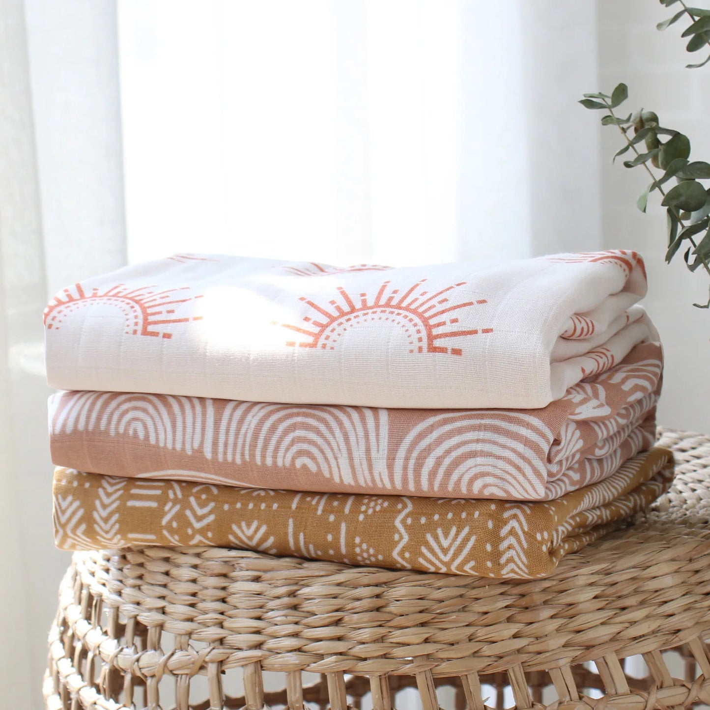 Muslin Cotton Swaddle Boho Neutral Print Blankets