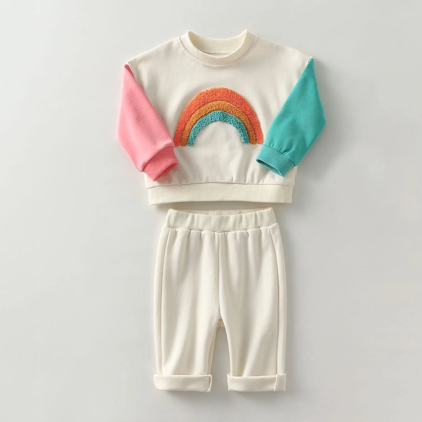 2 Piece Set: Baby Toddler Vintage Rainbow Spring Sweater Pants Set