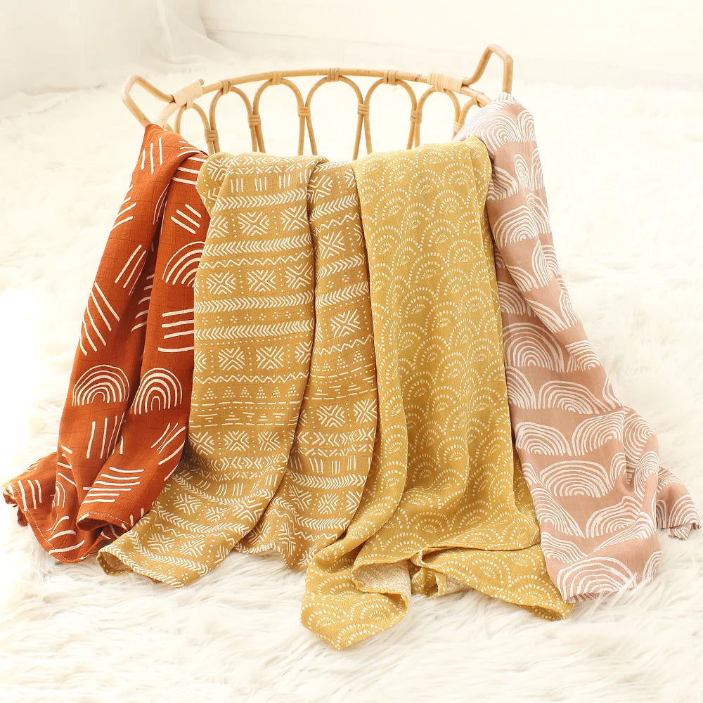 Muslin Cotton Swaddle Boho Neutral Print Blankets