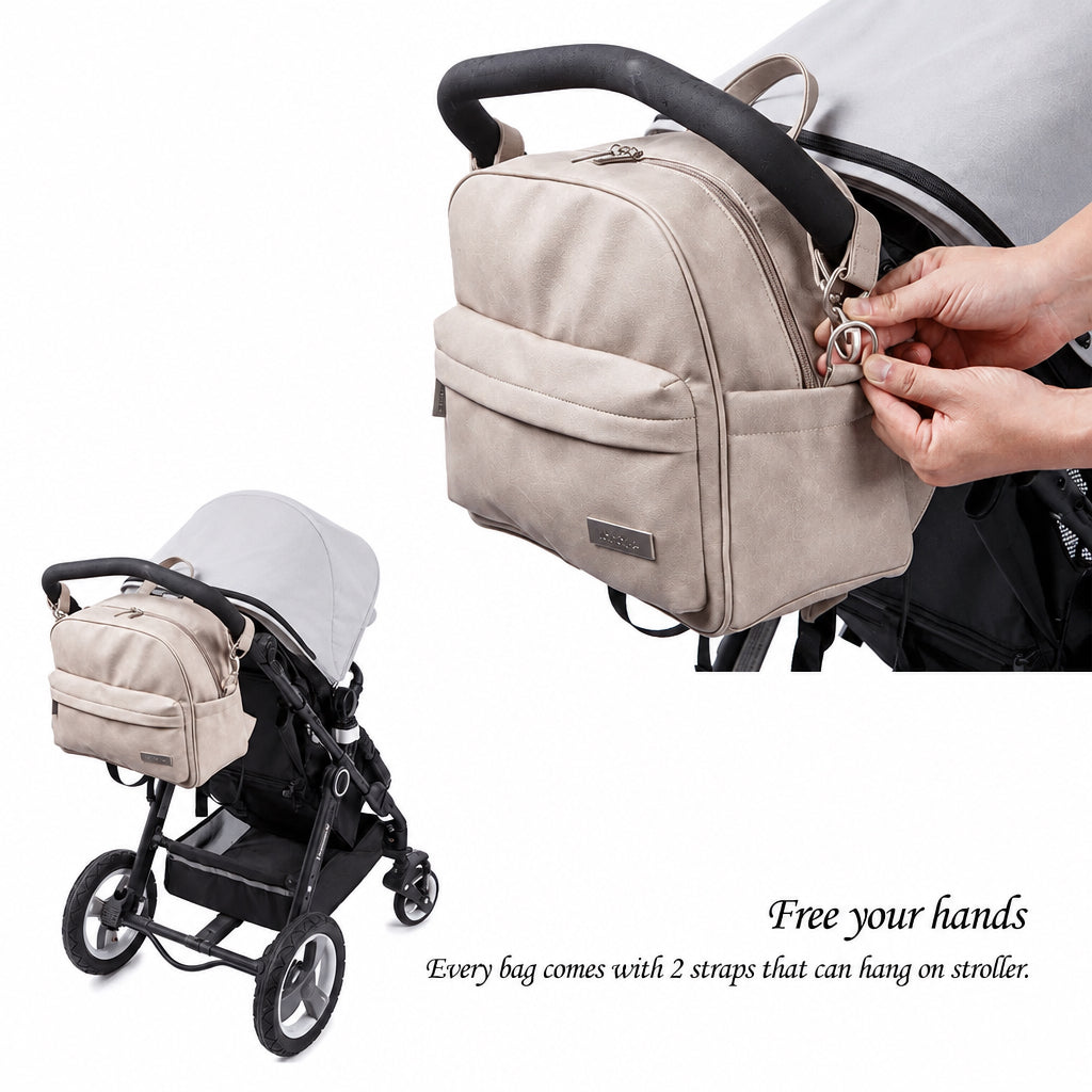 Black Leather Diaper Bag Baby Backpack Stroller Fit