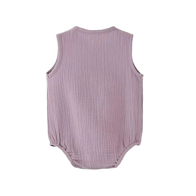 0-2T Summer Baby 100% Cotton Linen Bodysuits Sleeveless Romper