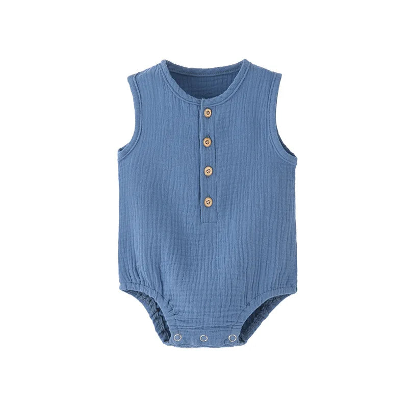0-2T Summer Baby 100% Cotton Linen Bodysuits Sleeveless Romper