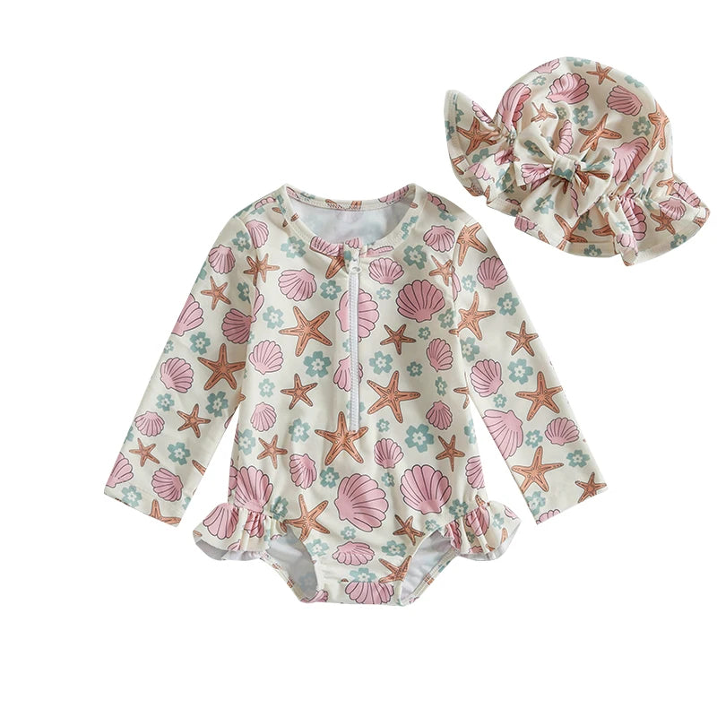 0-4T Baby Girls Summer Floral Ruffles Bathing Suit Swimwear