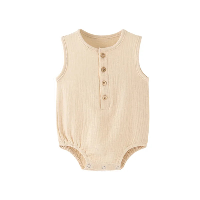 0-2T Summer Baby 100% Cotton Linen Bodysuits Sleeveless Romper