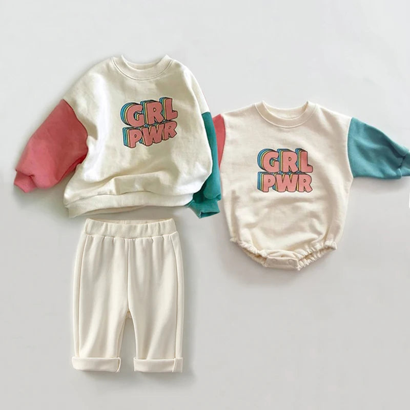 2 Piece Set: Baby Toddler Vintage Girl Power Spring Sweater Pants Set