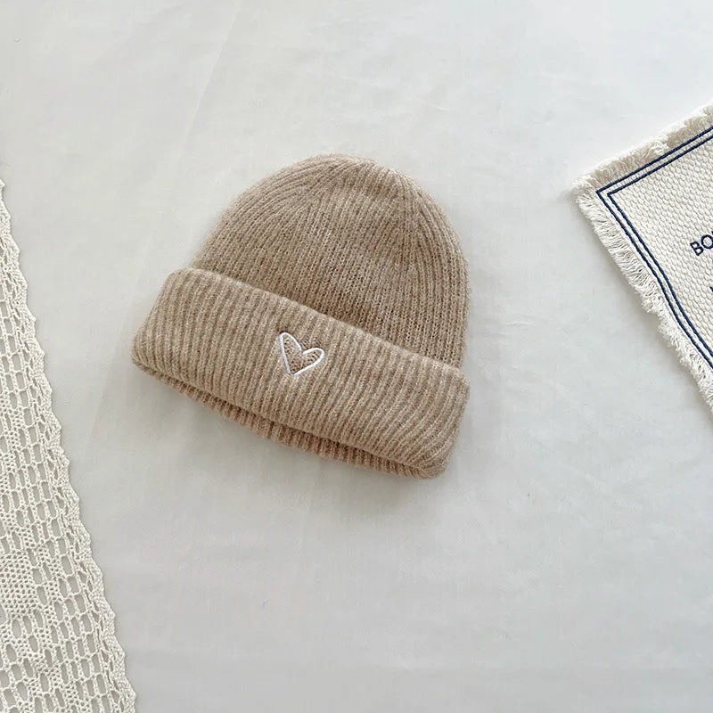 Unisex Oat Love Embroidery Toddler Kids Winter Knitted Hat