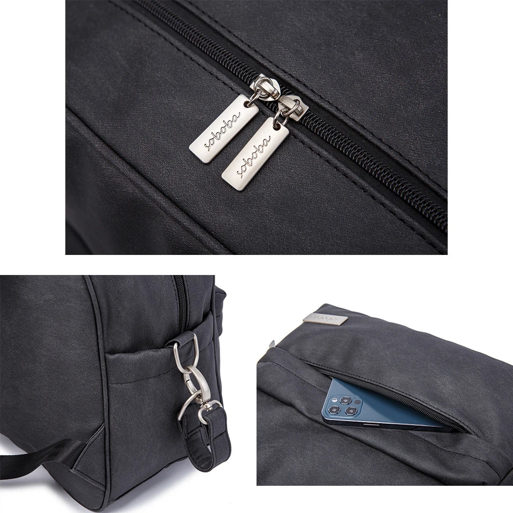 Black Leather Diaper Bag Baby Backpack Stroller Fit