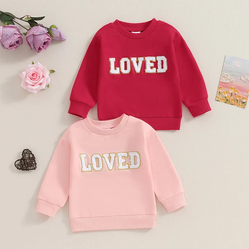 Baby Toddler Pink Loved Valentine’s Day Embroidery Long Sleeve Sweater