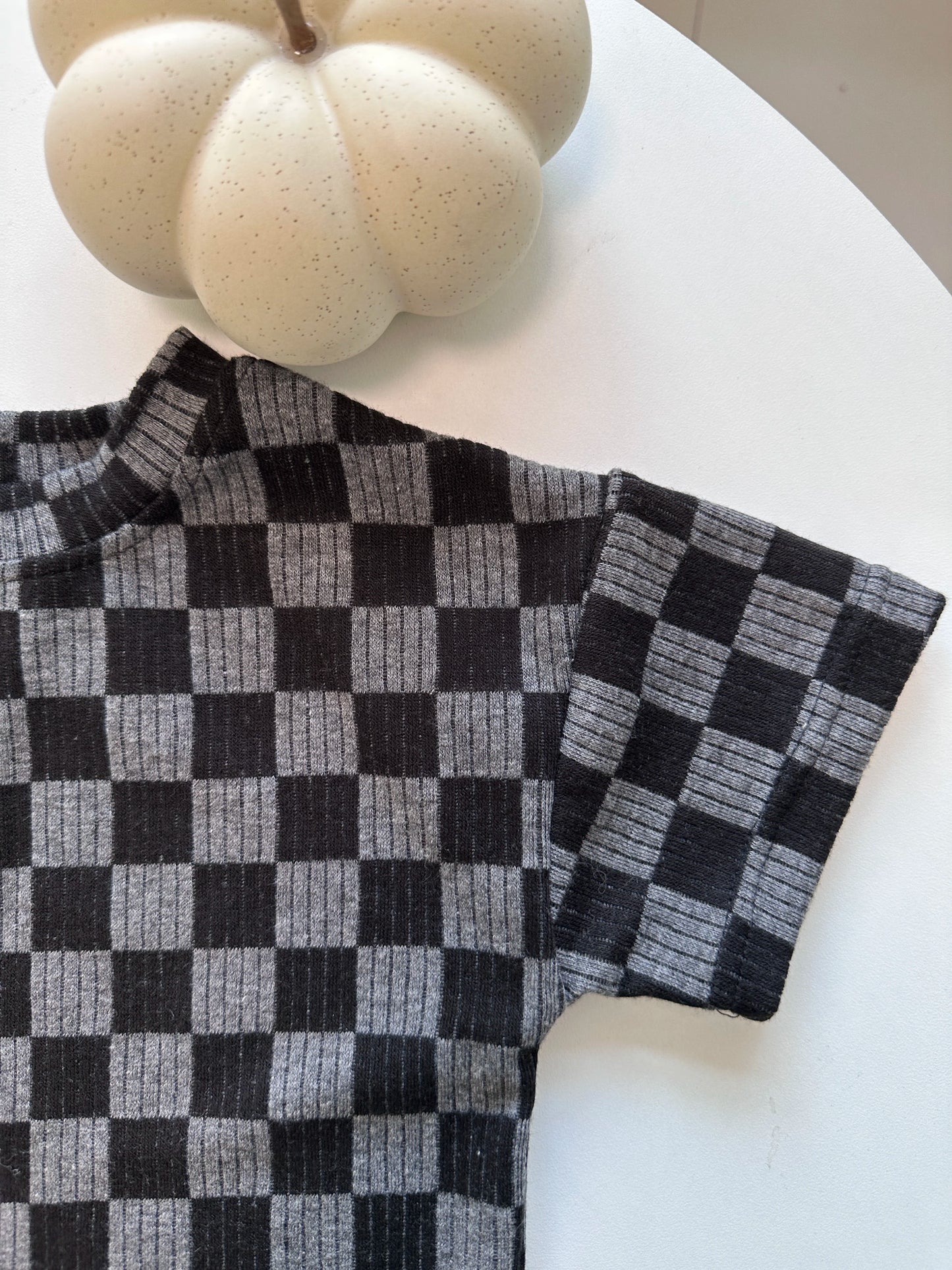 2 Pc Set: Dark Grey Checkered Plaid Top and Shorts Set Baby Toddler