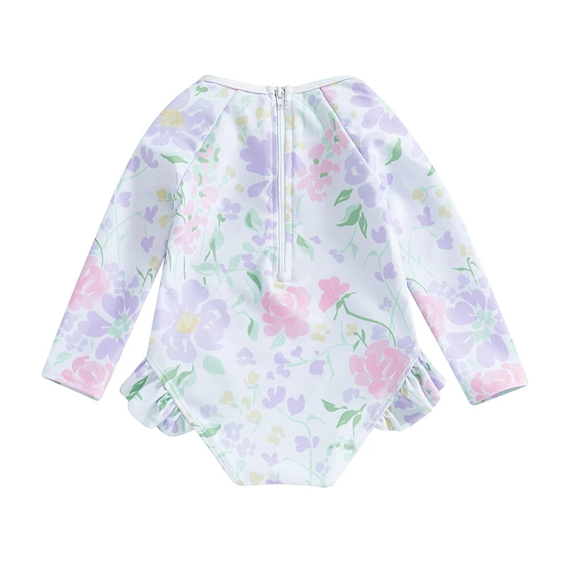 0-4T Baby Girls Summer Floral Ruffles Bathing Suit Swimwear