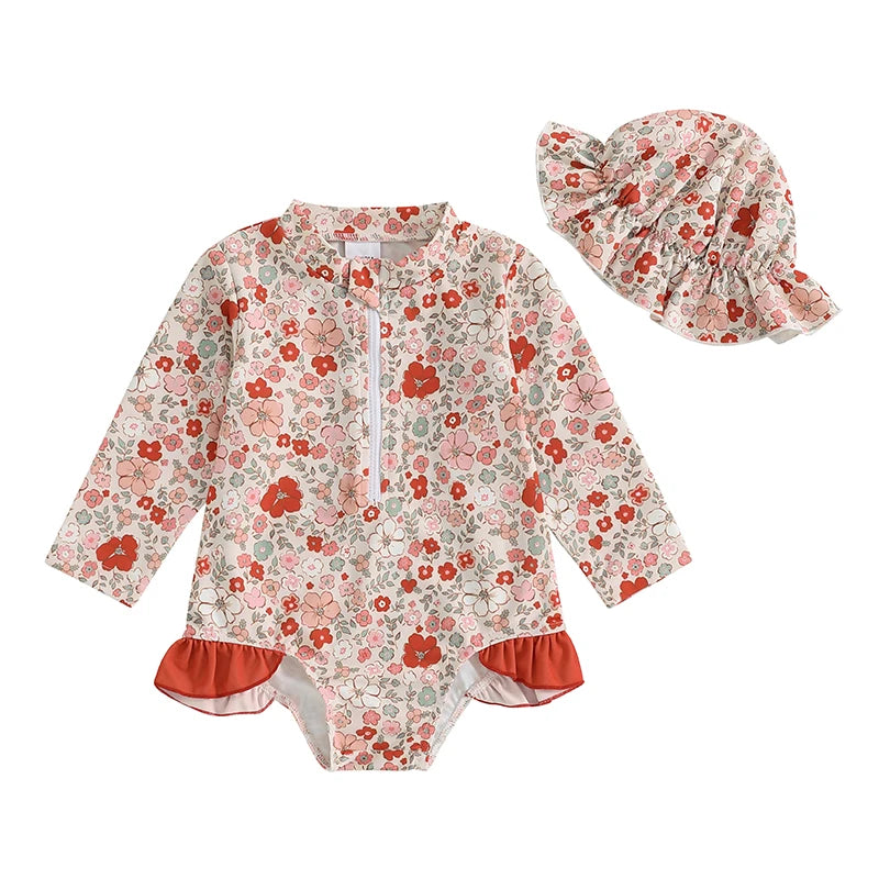 0-4T Baby Girls Summer Floral Ruffles Bathing Suit Swimwear
