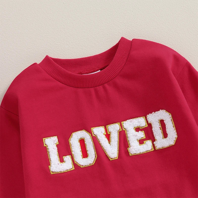 Baby Toddler Red Loved Valentine’s Day Embroidery Long Sleeve Sweater