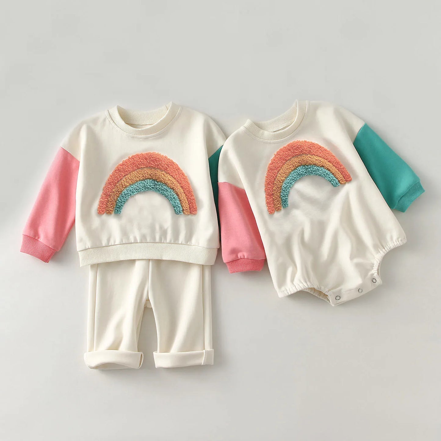 2 Piece Set: Baby Toddler Vintage Rainbow Spring Sweater Pants Set