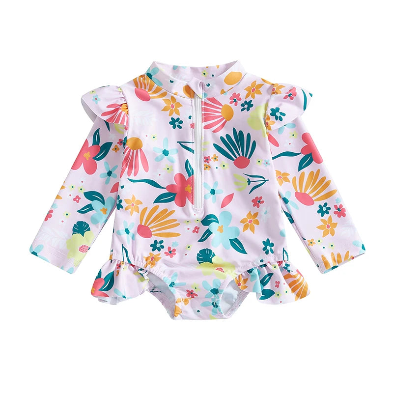 0-4T Baby Girls Summer Floral Ruffles Bathing Suit Swimwear