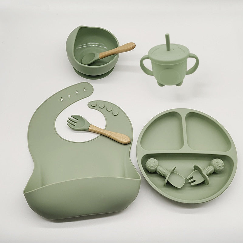 Baby Toddler Children's 8 Piece Silicone Feeding Tableware Set