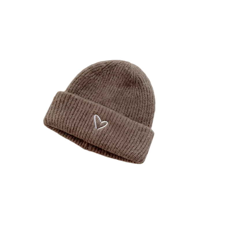 Unisex Brown Love Embroidery Toddler Kids Winter Knitted Hat