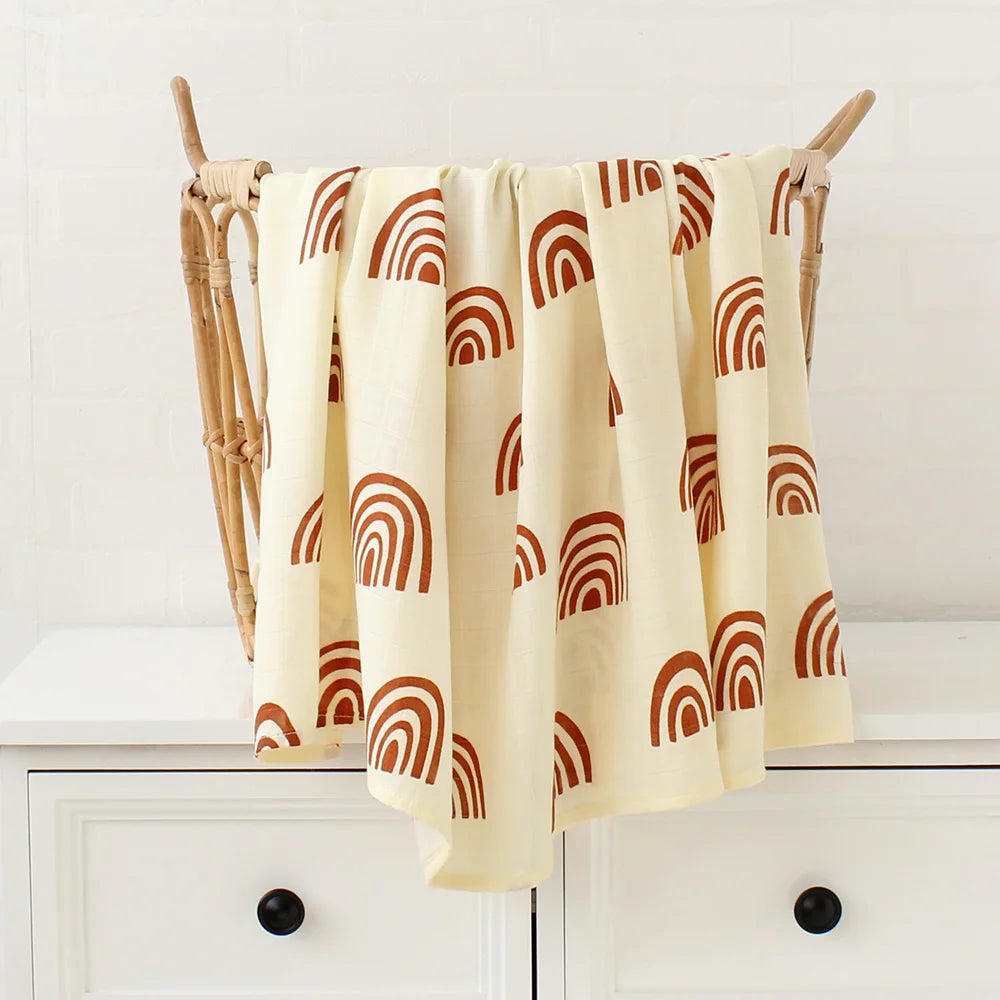 Muslin Cotton Swaddle Boho Neutral Print Blankets